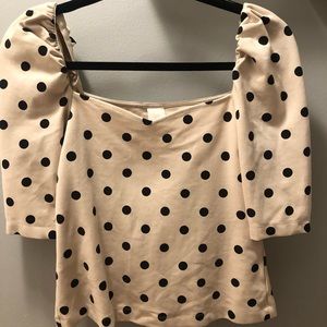 H&M beige polka dot puff sleeve blouse, Size S